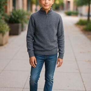82 Zero Boys Sweater Size Large Gray Variegated Quarter Zip Pullover